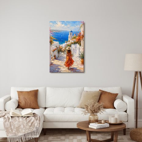 TABLEAU SUR TOILE – CHEMIN FLEURI VERS LA CÔTE - TABLEAUX DE LA MER ET DE LA PLAGE - TABLEAUX