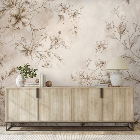 TAPET DESENE FLORALE VINTAGE ÎN BEJ - TAPET FLORI - TAPETURI