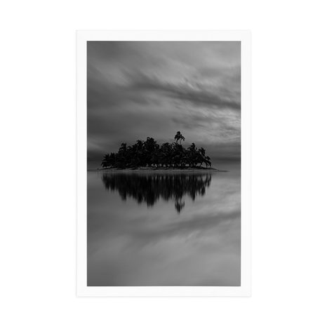 PLAGÁT OPUSTENÝ OSTROV V ČIERNOBIELOM PREVEDENÍ - ČIERNOBIELE - PLAGÁTY