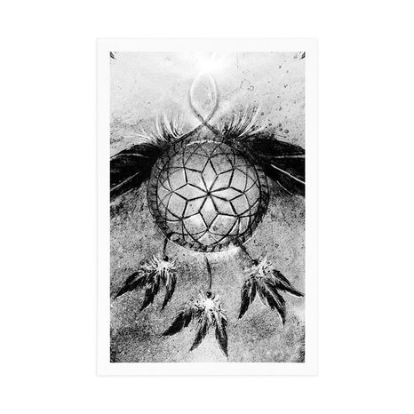 PLAKÁT INDIÁNSKÝ LAPAČ SNŮ V ČERNOBÍLÉM PROVEDENÍ - ČERNOBÍLÉ - PLAKÁTY