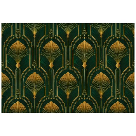 ZELFKLEVEND FOTOBEHANG GOUDEN ART-DECO WAAIERS OP GROEN - FOTOBEHANG MET PATRONEN - FOTOBEHANG