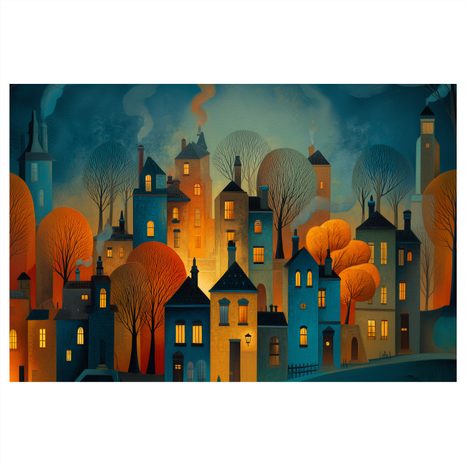 WANDBILD ZAUBERHAFTES WINTERDORF - BUNTE HÄUSER - BILDER