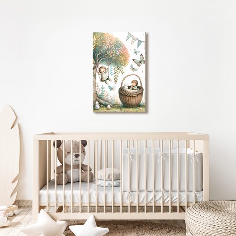 OBRAZ DETSKÝ DEŇ MEDZI STROMAMI A MOTÝĽMI - DETSKÉ OBRAZY ROZPRÁVKOVÉ BYTOSTI - OBRAZY