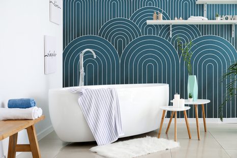 TAPET MODEL DE CURCUBEU ALBASTRU MID-CENTURY - TAPET CU MODEL - TAPETURI