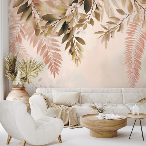 TAPET FRUNZE ROZ DESCHIS ȘI BEJ - TAPETE FRUNZE - TAPETURI