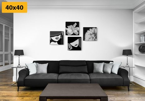 SET OBRAZŮ DÁMY V ČERNOBÍLÉM PROVEDENÍ - SESTAVY OBRAZŮ - OBRAZY