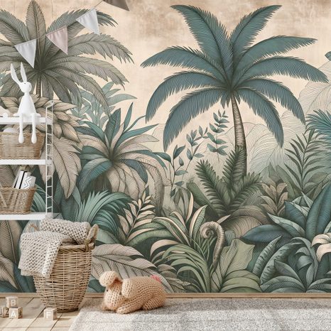 CARTA DA PARATI – GIUNGLA TROPICALE IN TONI PASTELLO - CARTA DA PARATI GIUNGLA - CARTA DA PARATI
