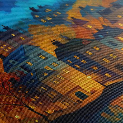 OBRAZ MĚSTO POD HVĚZDAMI - BAREVNÉ DOMY - OBRAZY