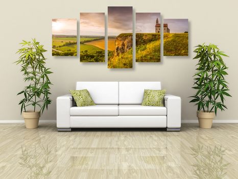 5-TEILIGES WANDBILD ALTE KIRCHE IN NITRA - BILDER VON NATUR UND LANDSCHAFT - BILDER