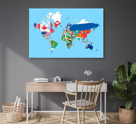 OBRAZ NA KORKU MAPA SVĚTA S VLAJKAMI - OBRAZY NA KORKU - OBRAZY