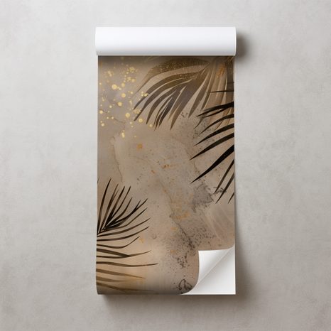 SELBSTKLEBENDE FOTOTAPETE GOLDENE PALMBLÄTTER AUF GRAU - TAPETEN - 🔥 TOTALAUSVERKAUF