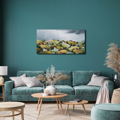 OBRAZ BAREVNÉ KOPCE POD MRAKY - BAREVNÉ DOMY - OBRAZY