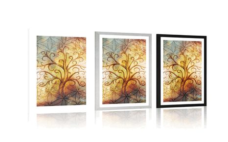 POSTER WITH MOUNT TREE WITH A FLOWER OF LIFE - FENG SHUI - POSTERS