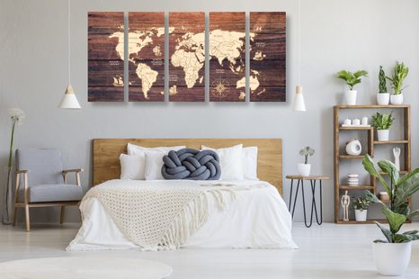5-PIECE CANVAS PRINT MAP ON WOOD - 5-PIECES - 🔥 TOTAL SALE 🔥