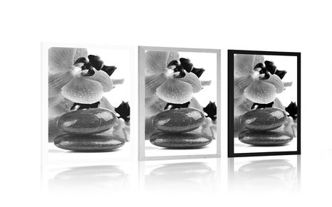 POSTER SPA STEINE UND ORCHIDEE IN SCHWARZ-WEISS - SCHWARZ-WEISS - POSTER