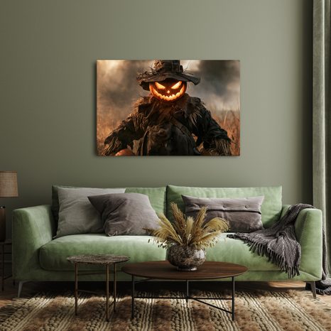 WANDBILD GRUSELIGER KÜRBIS-SCHRECK BEI DÄMMERUNG - HALLOWEEN- UND HORROR-BILDER - BILDER