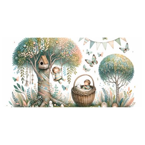 QUADRO SU TELA – ALTALENA TRA I RAMI DELL’ALBERO - QUADRI PER BAMBINI CREATURE FATATE - STAMPE E QUADRI