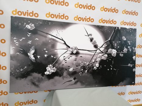 OBRAZ VĚTVE STROMU ZA ÚPLŇKU V ČERNOBÍLÉM PROVEDENÍ - ČERNOBÍLÉ OBRAZY - OBRAZY