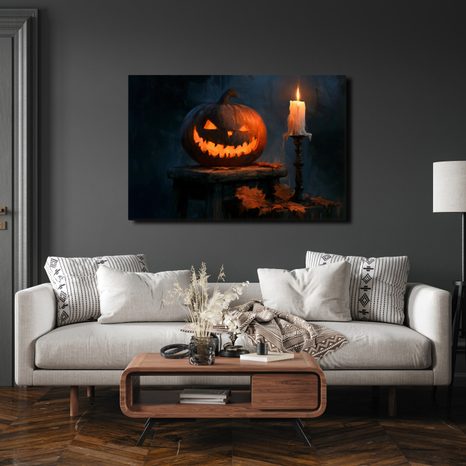 WANDBILD GRUSELKÜRBIS MIT KERZE - HALLOWEEN- UND HORROR-BILDER - BILDER