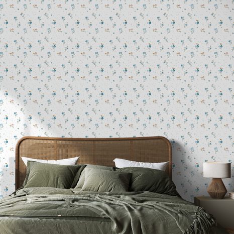 SAMOLJEPLJIVA TAPETA NJEŽNI PLAVI CVJETOVI NA BIJELOJ POZADINI - TAPETE S UZORKOM - TAPETE