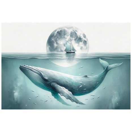 SAMOLEPÍCÍ TAPETA VELRYBA POD MĚSÍČNÍM SVITEM - TAPETY MOŘŠTÍ ŽIVOČICHOVÉ - TAPETY