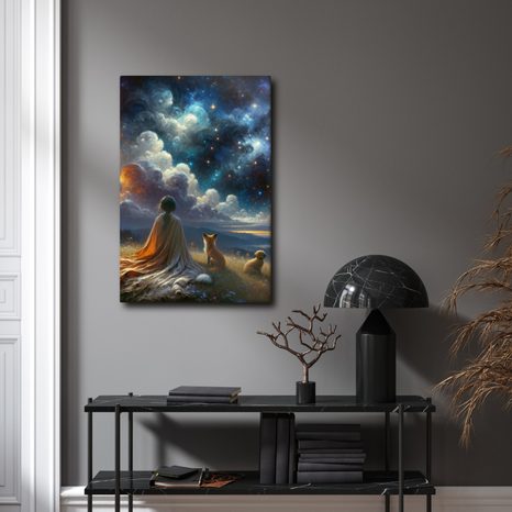 OBRAZ POSTAVA S LIŠKOU A PSEM POD HVĚZDAMI - OBRAZY LIDÍ - OBRAZY