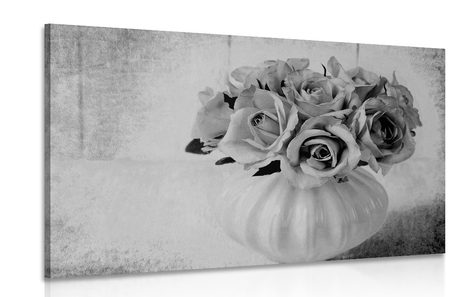 WANDBILD ROSEN IN DER VASE IN SCHWARZ-WEISS - SCHWARZ-WEISSE BILDER - BILDER