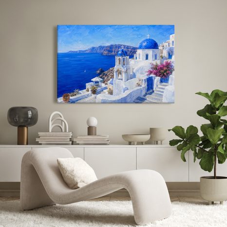 WANDBILD BLAUE KUPPELN VON SANTORINI - BILDER MEER UND STRAND - BILDER