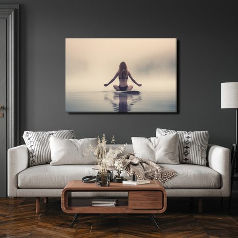 QUADRO SU TELA – MEDITAZIONE NELLA NEBBIA - QUADRI DI DONNE - STAMPE E QUADRI