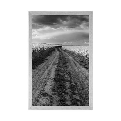 PLAKAT ZALAZAK SUNCA NAD POLJEM U SLOVAČKOJ U CRNO-BIJELOM DIZAJNU - CRNO-BIJELE - PLAKATI