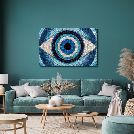 TABLEAU SUR TOILE – MOSAÏQUE BLEUE D’UN ŒIL - TABLEAUX PAR THÈME - TABLEAUX