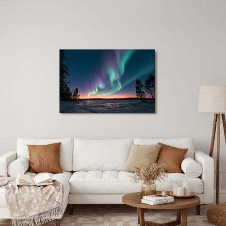 TABLEAU SUR TOILE – CIEL NOCTURNE AUX AURORES BORÉALES - TABLEAUX DES AURORES BORÉALES - TABLEAUX