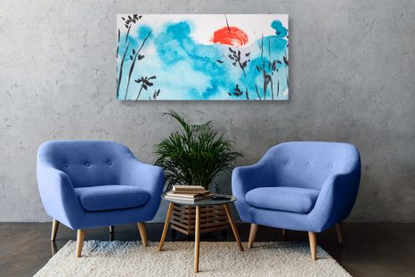 OBRAZ JAPONSKÁ MODRÁ OBLOHA A ČERVENÉ SLUNCE - OBRAZY PŘÍRODY A KRAJINY - OBRAZY