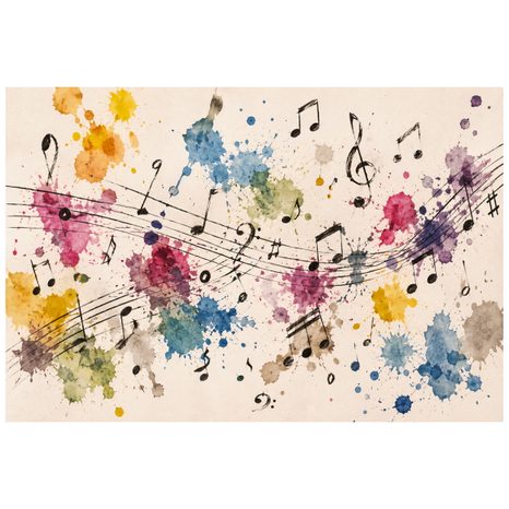 TAPETE BUNTE MUSIKNOTEN UND FLECKEN - MUSIK FOTOTAPETEN - TAPETEN