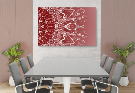 OBRAZ BÍLÁ MANDALA NA BORDOVÉM POZADÍ - OBRAZY FENG SHUI - OBRAZY