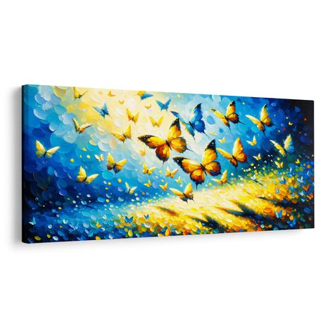 QUADRO SU TELA – CREPUSCOLO BLU E GIALLO DI FARFALLE - QADRI DI FARFALLE - STAMPE E QUADRI