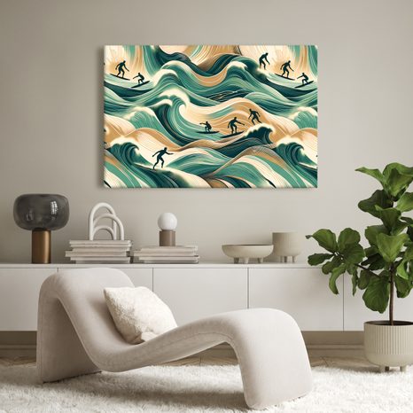 WANDBILD SURFER IN ACTIONREICHER LANDSCHAFT - BILDER MEER UND STRAND - BILDER