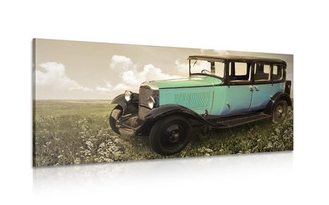 CANVAS PRINT BLUE RETRO CAR - VINTAGE AND RETRO PICTURES - PICTURES