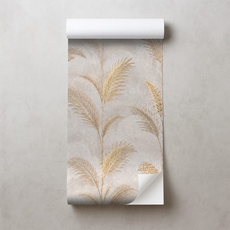 ZELFKLEVEND FOTOBEHANG GOUDEN PALMBLADEREN OP BEIGE - FOTOBEHANG BLADEREN - FOTOBEHANG