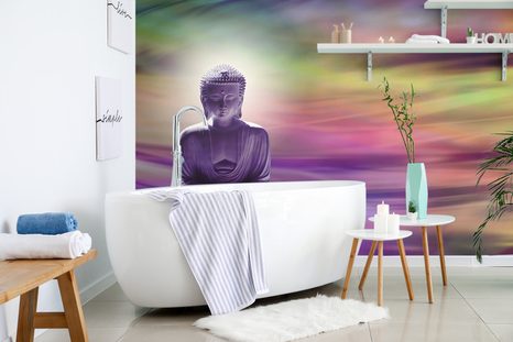 TAPETE BUDDHA AUF ABSTRAKTEM HINTERGRUND - TAPETEN MIT FENG SHUI-MOTIVEN - TAPETEN