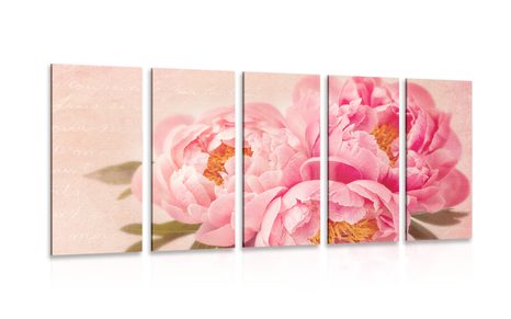 5-PIECE CANVAS PRINT GENTLE PEONY - VINTAGE AND RETRO PICTURES - PICTURES