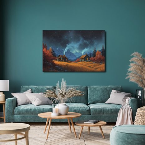 OBRAZ KOUZELNÁ ZIMNÍ KRAJINA - BAREVNÉ DOMY - OBRAZY