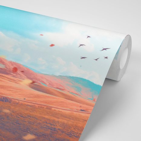 CARTA DA PARATI – FOGLIE CADENTI NEL PAESAGGIO AUTUNNALE - CARTA DA PARATI CAMPI E PRATI - CARTA DA PARATI