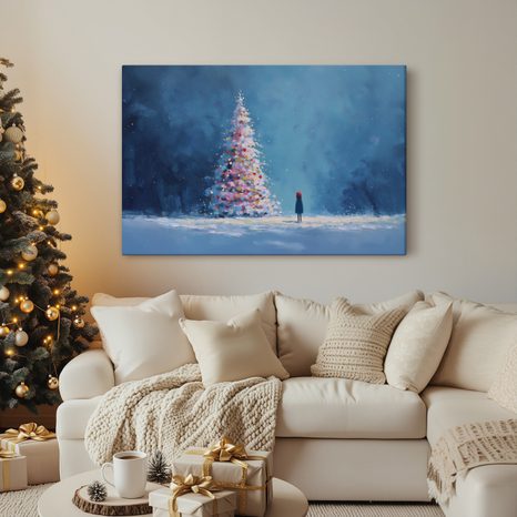 WANDBILD WEIHNACHTSBAUM UND EINSAMER WANDERER - WEIHNACHTS- UND WINTERBILDER - BILDER