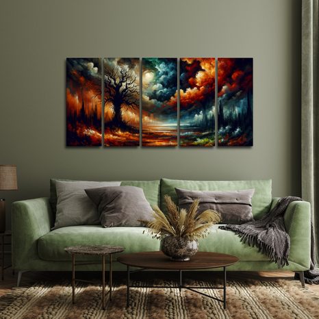 5-DÍLNÝ OBRAZ MYSTICKÝ STROM ŽIVOTA - OBRAZY STROMY ŽIVOTA - OBRAZY