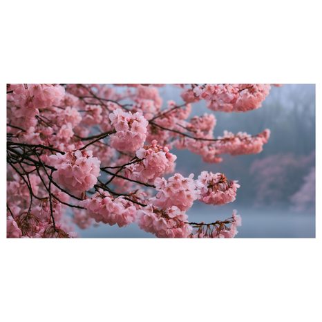 CANVASTAVLA BLOMMANDE KÖRSBÄRSTRÄD ÖVER STILLA VATTEN - BLOMTAVLOR - TAVLOR