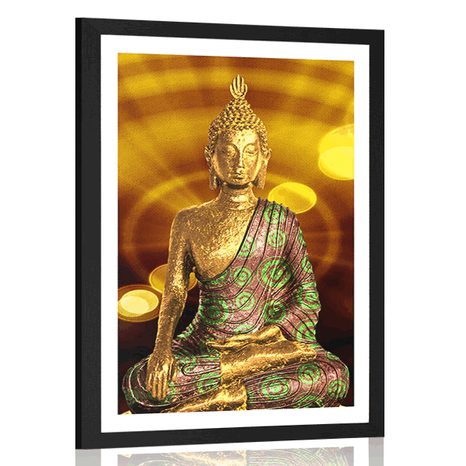 AFFICHE AVEC MONTURE STATUE DE BOUDDHA AVEC ARRIÈRE-PLAN ABSTRAIT - FENG SHUI - AFFICHES