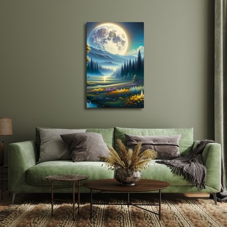 OBRAZ KLIDNÁ NOČNÍ PŘÍRODA S ŘEKOU - OBRAZY LES - OBRAZY