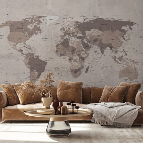 FOTOTAPETA VINTAGE ZEMLJEVID SVETA V BEŽ IN RJAVIH TONIH - TAPETE ZEMLJEVIDI - TAPETE