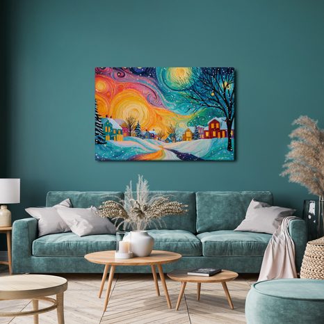 WEIHNACHTLICHES WANDBILD WINTERMÄRCHEN VERSCHNEITES DORF - WEIHNACHTS- UND WINTERBILDER - BILDER